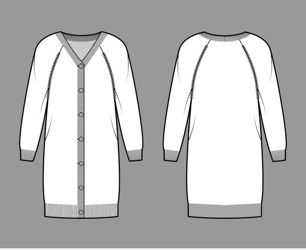 Sukienka Cardigan Sweter techniczny moda Ilustracja z żebra V-neck, długie rękawy raglan, zamykanie guzików, relaks pasuje - Wektor, obraz
