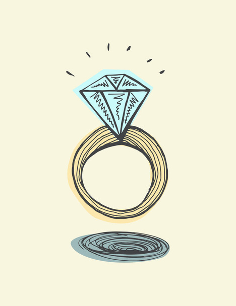 Ein Ring mit einem Diamanten. Handgezeichnete Doodle Farbvektor Illustration. - Vektor, Bild