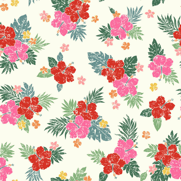 Tropical flower vector illustration material collection,I made a background illustration with hibiscus,It is a vector material, - Вектор,изображение