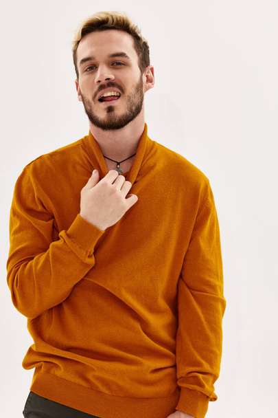 emotional man holding collar self confidence clothing posing fashion - Fotoğraf, Görsel