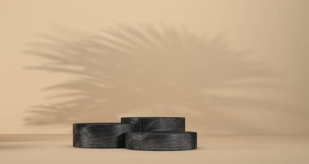 αφηρημένο πρότυπο ως στάδιο παρουσίασης με σκιά φύλλων μπροστά από το παρασκήνιο - 3D Εικονογράφηση - Φωτογραφία, εικόνα