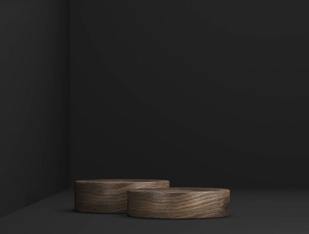 plantilla de madera abstracta como etapa de presentación frente al fondo - Ilustración 3D - Foto, imagen