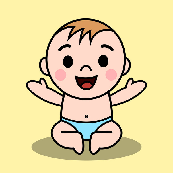 Vector illustration Of a baby. He is sitting and Smiling and open his arms to request to be carry. - Vector, Image