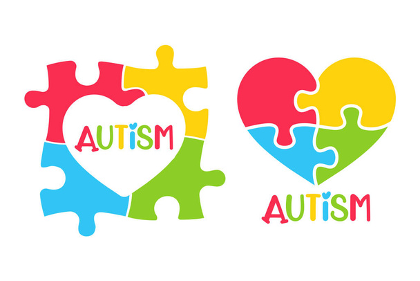 Szív alakú színes puzzle A koncepció a gyermekek autizmus. izolátum a háttérben. - Vektor, kép