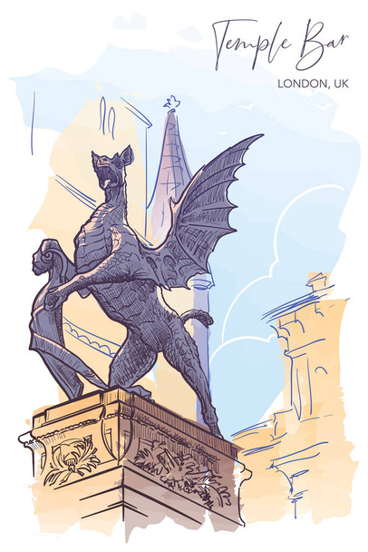 Temple Bar monument marking the entrance into the City of London - Vector, Image
