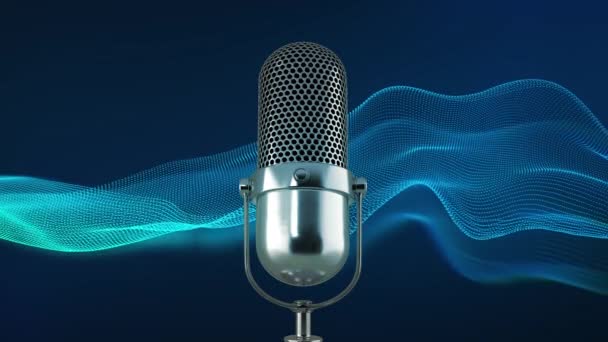 Microphone and Beauty abstract wave technology background with blue led light. podcast, live, streaming concept. Video. - Footage, Video