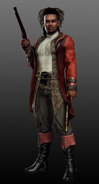 Fantasía Steampunk POC Pirata macho con roscas y pistolas - Foto, imagen