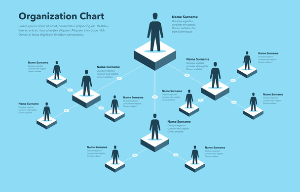 Company organization chart template with place for your content - blue version. Easy to use for your website or presentation. - Vector, Image