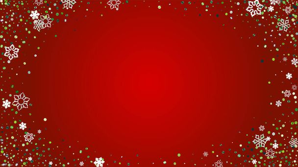 Christmas  Vector Background with Falling Glitter Snowflakes and Stars. Isolated on Transparent. Disco Snow Confetti Pattern. Glitter Overlay Print. Winter Sky. Design for Advertisement. - Vettoriali, immagini