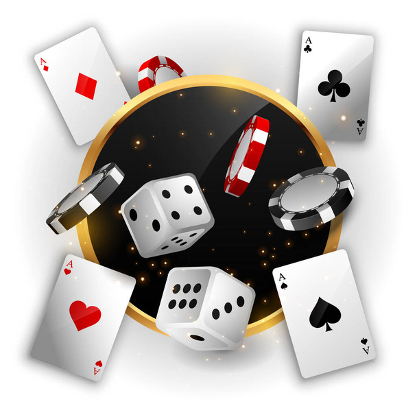 Fondo del casino con cartas de juego de fichas y dados. Banner vector moderno - Vector, imagen