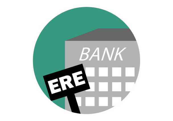 Banco en ERE, archivo de regulación de empleo. Cierre de sucursales bancarias - Vector, imagen