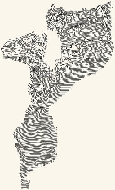 Ελαφρύς τοπογραφικός χάρτης της Δημοκρατίας της Μοζαμβίκης με μαύρες γραμμές περιγράμματος σε μπεζ φόντο - Διάνυσμα, εικόνα