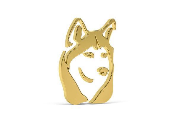 Icono de perro 3d dorado aislado sobre fondo blanco - 3d render - Foto, Imagen