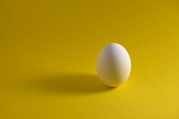 Одне біле яйце на жовтому тлі
. - Фото, зображення