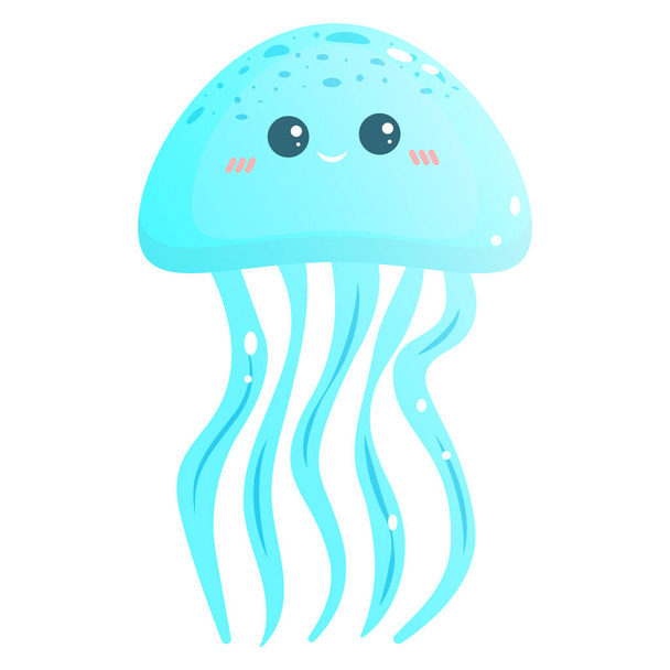 A blue jellyfish with a cheerful smile and eyes. Vector illustration. Sea jellyfish. - Wektor, obraz