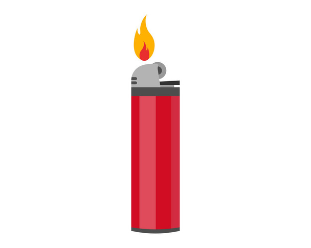 Gas lighter illustration if flat style. Isolated on white. Lighter with a flame - Διάνυσμα, εικόνα