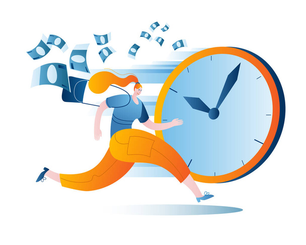 A woman with a handbag is running fast. - Vector, Image