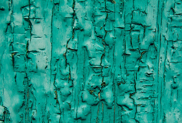 The texture of the painted wooden boards. Background from old boards of green color. Paint peeled off from time to time - Foto, imagen