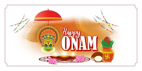Κτηματομεσιτική επιχείρηση της Τράπεζας Προσφορών, για την υποδοχή του Ινδικού Φεστιβάλ Onam σημαίνει Onam. ΦΕΣΤΙΒΑΤΙΚΗ ΙΣΤΟΡΙΚΗ ΕΝΝΟΙΑ - Διάνυσμα, εικόνα