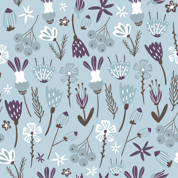 Floral seamless pattern with flowers, branches. Delicate floristic background.Stylish vector texture great for fabric, textile, wrapping, apprel - Διάνυσμα, εικόνα