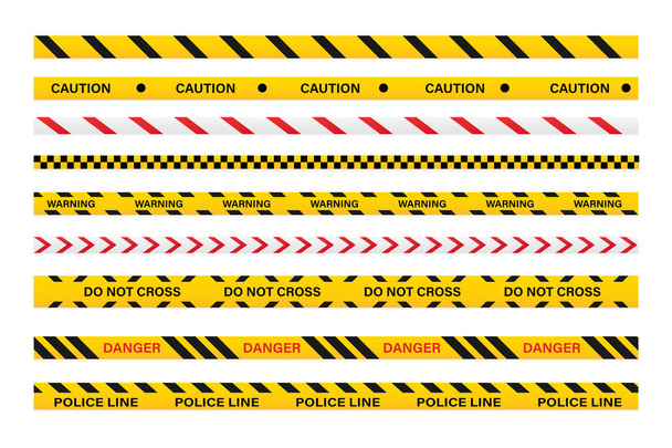 Police warning tape. Danger and caution stripe. Yellow, black and red tape collection. Barrier. Do not cross line. - Vector, Image