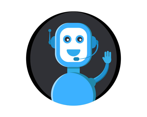 Значок поддержки. Chatbot мультяшная иллюстрация. Милый улыбающийся робот. Онлайн поддержка и помощь. Контактный центр. Векторная иллюстрация. - Вектор,изображение