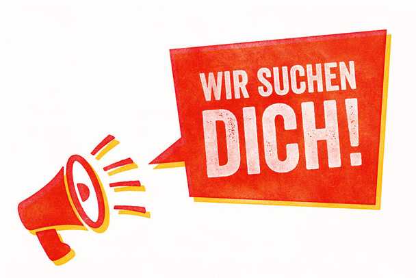 Stamp with a megaphone and a speech bubble - Keresünk Németországban - Wir suchen dich - Fotó, kép