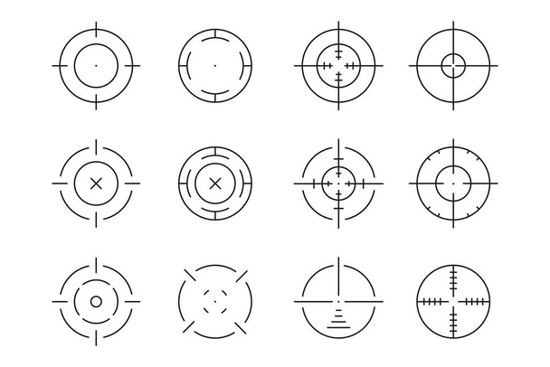 Aim, target, crosshair, sight, scope illustration. Set of linear icons. Periscope. Sniper rifle aim. Vector collection - Vector, Image