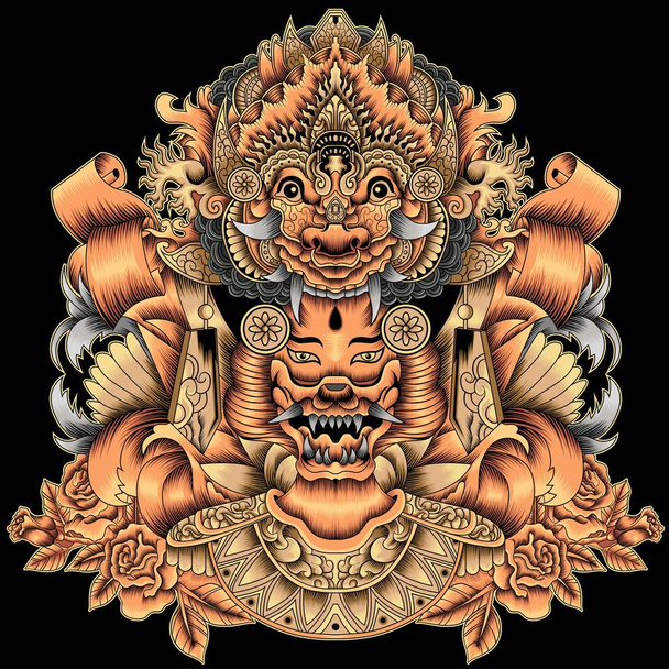 Barong mit balinesischer Tänzerin Illustration - Vektor, Bild