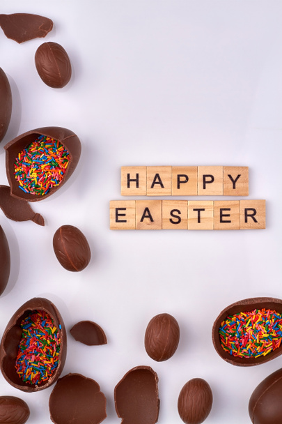 Happy easter wish made of wooden blocks. - Photo, Image