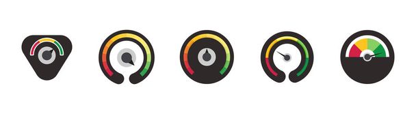 Speedometer icons collection. Set of different speed indicators. Device with a scale and needle - Vector, Image