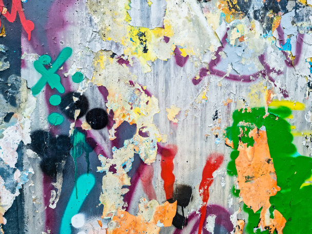 zbliżenie kolorowe bałagan malowane ściany miejskie tekstury - Zdjęcie, obraz