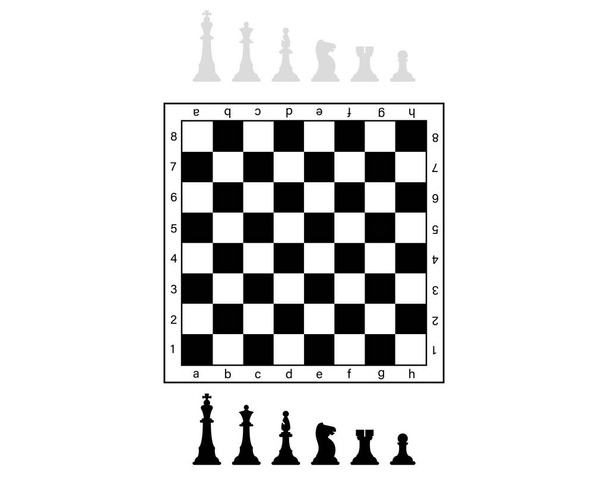Chessboard with chess figures. Board game illustration. Chessman set. Vector isolated on white - Vector, Image