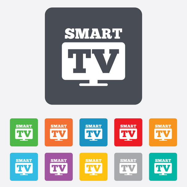 Widescreen Smart TV sign icon. Television set. - ベクター画像