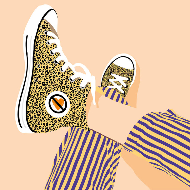 vector illustration of a pair of slippers with animal print - Vector, Image