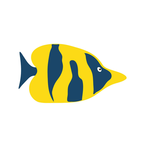 Meeresfische auf einem isolierten Hintergrund. Eine Vielzahl beliebter farbiger Fische. Nette flache Vektorillustration. Element oder Banner. - Vektor, Bild