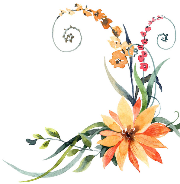 花の美しい花束の水彩画のイラスト。白を基調とした孤立したイラスト. - 写真・画像