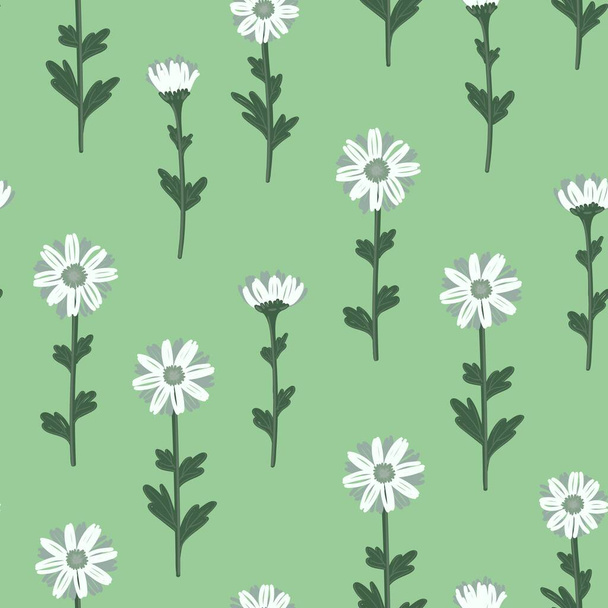 SEAMLESS PATTERN WITH WHITE DAISIES ON A LIGHT GREEN BACKGROUND IN VECTOR - Διάνυσμα, εικόνα