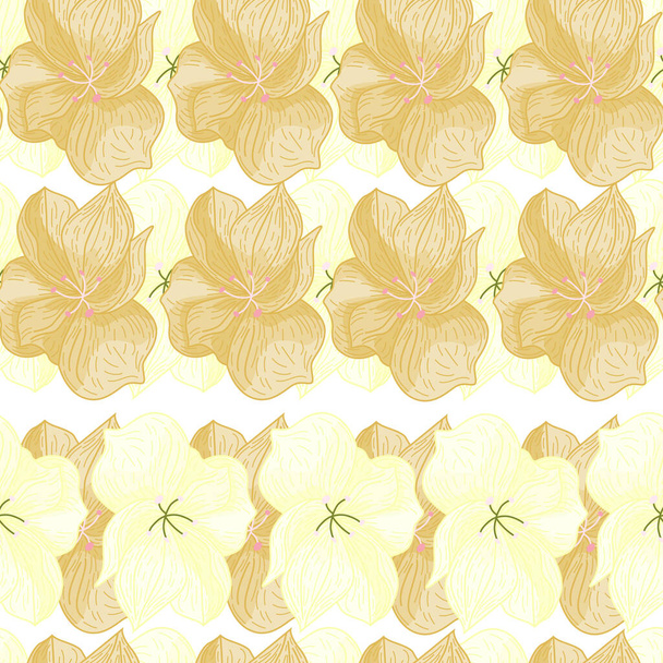 Autumn tones orchid flowers shapes seamless pattern. Isolated style. Vintage botanic artwork. Graphic design for wrapping paper and fabric textures. Vector Illustration. - Vector, Image