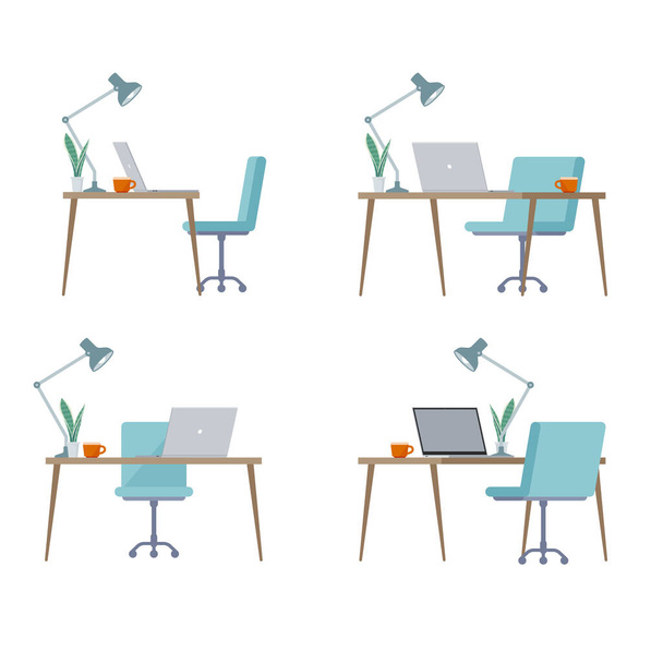 Office desk and chair. Angle set.Vector illustration that is easy to edit. - Vetor, Imagem