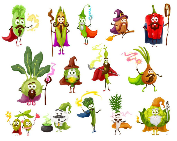 Vegetable magician, witch and wizard characters - Vector, Image