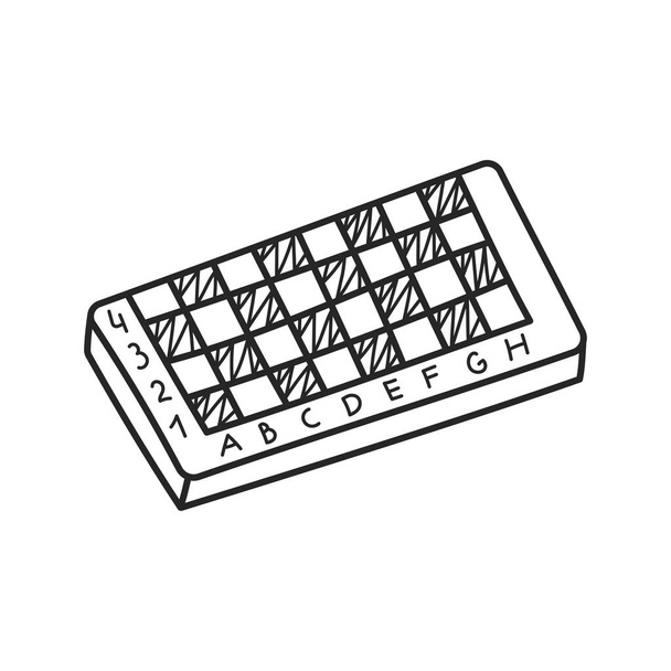 Placa de xadrez de madeira para jogos e lazer em casa no estilo doodle. O contorno desenhado à mão. Ilustração vetorial, elementos isolados sobre um fundo branco. Para impressão e design - Vetor, Imagem
