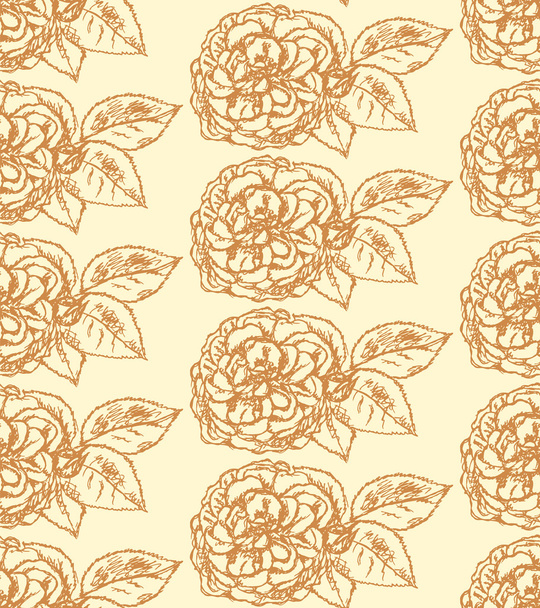 Sketch rose with leaves, vector  seamless pattern - Вектор,изображение