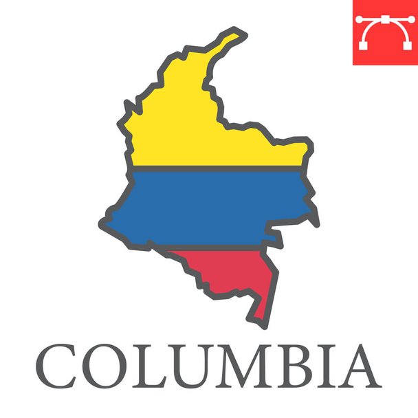 Map of Colombia flag color line icon - Vector, Image