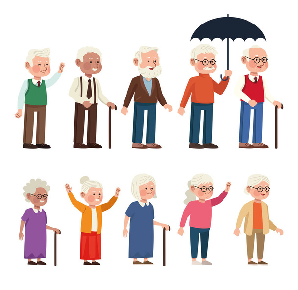 δέκα ηλικιωμένα άτομα - Διάνυσμα, εικόνα