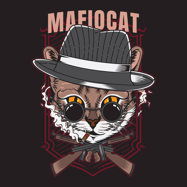 Mafia gato camiseta diseño vector ilustración estilo adecuado para cartel, volante, tarjetas de felicitación, pegatina, redes sociales y diseño de la camiseta - Vector, Imagen