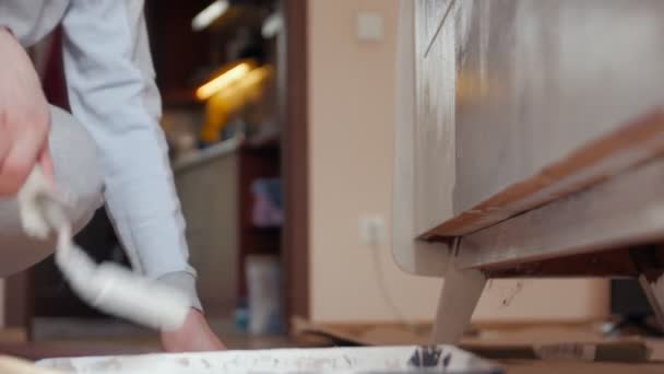 Woman Painting Cabinet Furniture - Video, Çekim