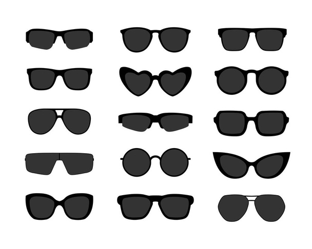 Μοντέρνα διανυσματικά γυαλιά ηλίου. Συλλογή γυαλιών που απομονώνονται σε λευκό. Αξεσουάρ θερινών διακοπών - Διάνυσμα, εικόνα