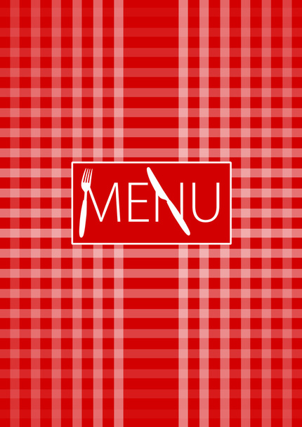 Menu Card - Red Gingham With Menu Sign and Cutlery - Вектор,изображение