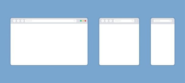 Web browser windows for computer, tablet and smartphone. Blank internet page template. Vector background - Vector, Image